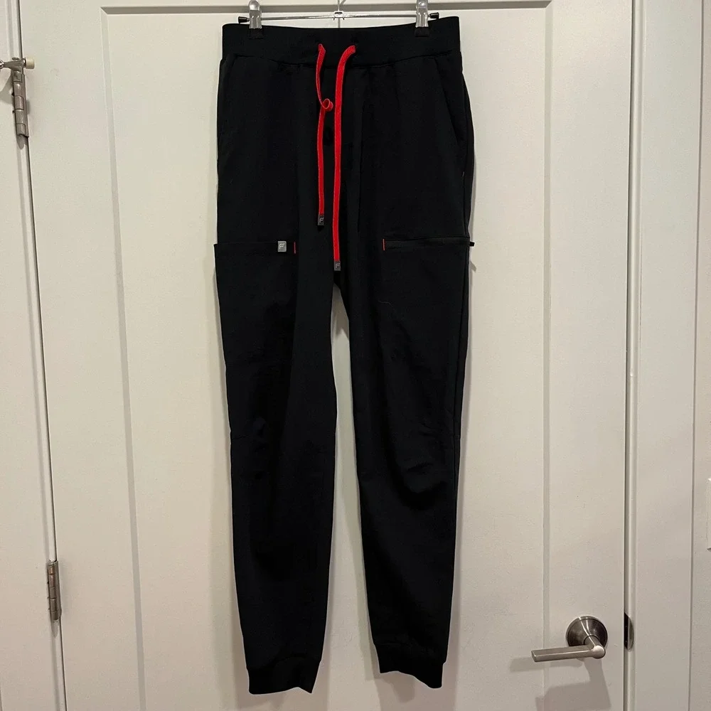 Fabletics Mens Black Red Drawstring Cargo Jogger Scrub Pants Small GJ2355298
